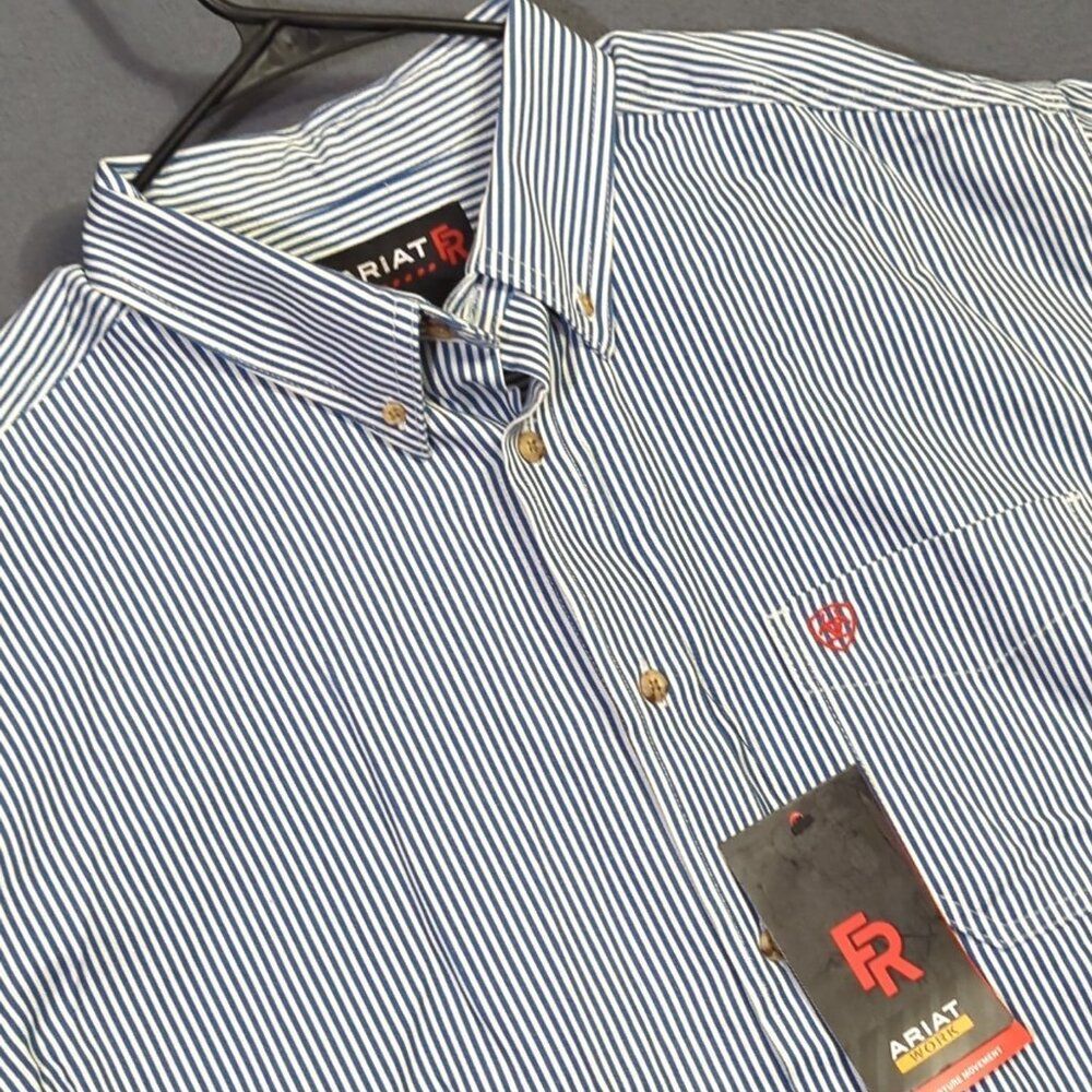 Ariat FR Shirt Men's XXL Blue Stripe Basic Work Shirt Flame Resistant Welder NWT